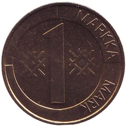 Монета 1 марка. 1993 год, Финляндия. aUNC. (Алюминиевая бронза)