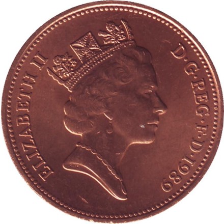 Монета 2 пенса. 1989 год, Великобритания. UNC. Монета 2 пенса. 1989 год, Великобритания. UNC.