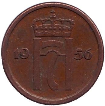 Монета 1 эре. 1956 год, Норвегия.
