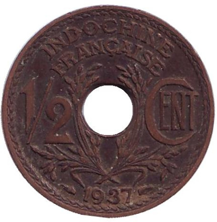 Монета 1/2 цента. 1937 год, Французский Индокитай.