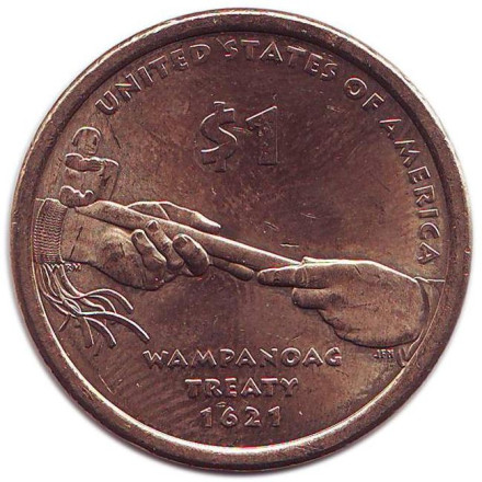 Монета 1 доллар, 2011 год (D), США. Сакагавея (Трубка мира), серия "Коренные американцы".