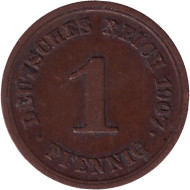 Монета 1 пфенниг. 1907 год (Е), Германская империя. Монета 1 пфенниг. 1907 год (Е), Германская империя.