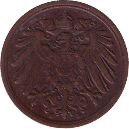 Монета 1 пфенниг. 1907 год (Е), Германская империя.