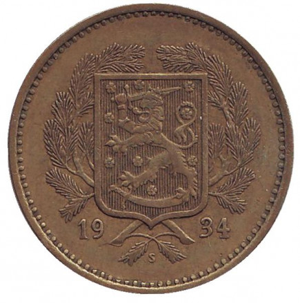 Монета 10 марок. 1934 год, Финляндия.