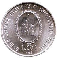 Монета 200 лир. 1988 год, Италия. 900 лет Болонскому университету. Монета 200 лир. 1988 год, Италия. 900 лет Болонскому университету.