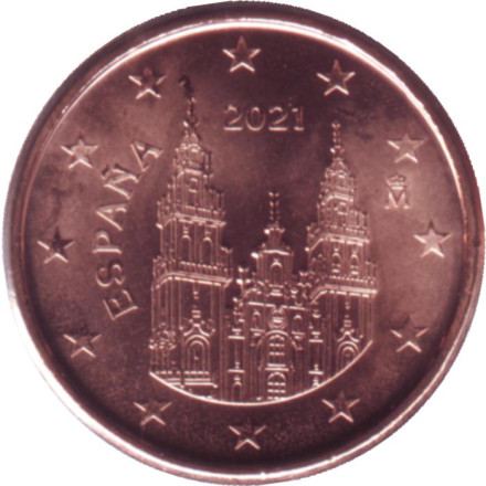Монета 1 цент. 2021 год, Испания.