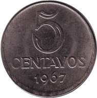 Монета 5 сентаво. 1967 год, Бразилия. Монета 5 сентаво. 1967 год, Бразилия.