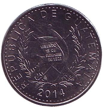 Монета 5 сентаво. 2014 год, Гватемала. Хлопковое дерево.