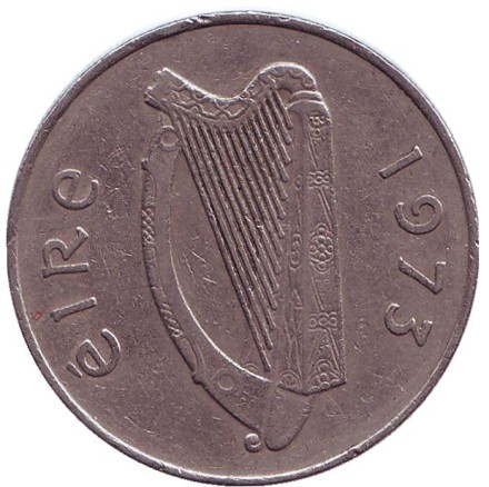 Монета 10 пенсов. 1973 год, Ирландия. Лосось. Монета 10 пенсов. 1973 год, Ирландия. Лосось.