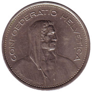 Монета 5 франков. 1968 год, Швейцария. Вильгельм Телль.