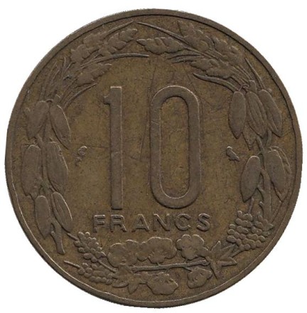 Монета 10 франков. 1961 год, Камерун. Африканские антилопы. (Западные канны). Монета 10 франков. 1961 год, Камерун. Африканские антилопы. (Западные канны).