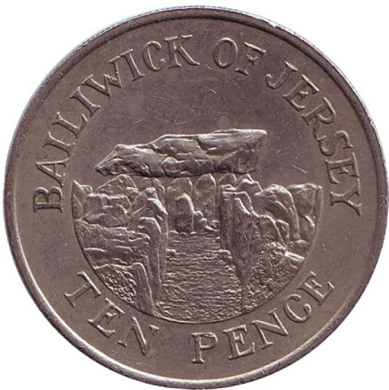 Монета 10 пенсов, 1990 год, Джерси. Дольмен.