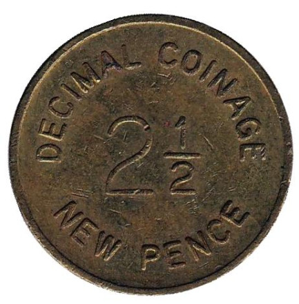 Игровой жетон "6D / TOKEN. Bell Fruit. 2 1/2 new pence". (Токен), Великобритания.