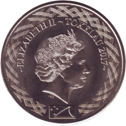 Монета 20 центов. 2017 год, Токелау. Туземец в каноэ.