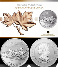 Монета 20 долларов. 2012 год, Канада. Прощание с пенни. Монета 20 долларов. 2012 год, Канада. Прощание с пенни.