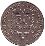 Монета 50 франков. 2007 год, Западные Африканские штаты. Монета 50 франков. 2007 год, Западные Африканские штаты.