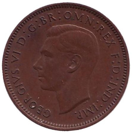 Монета 1 фартинг. 1947 год, Великобритания. Крапивник. (Птица).