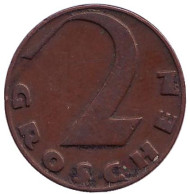 Монета 2 гроша. 1930 год, Австрия. Монета 2 гроша. 1930 год, Австрия.
