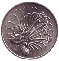 Рыба-лев. Монета 50 центов. 1982 год, Сингапур. UNC.