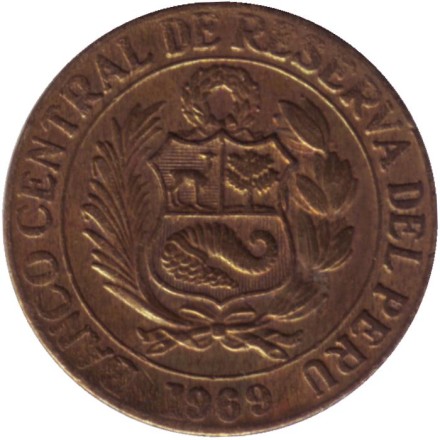 Монета 25 сентаво. 1969 год, Перу. Цветок. Монета 25 сентаво. 1969 год, Перу. Цветок.