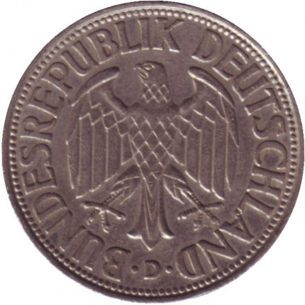Монета 1 марка. 1962 год (D), ФРГ.