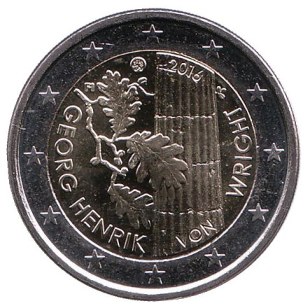 Монета 2 евро. 2016 год, Финляндия. 100 лет со дня рождения философа Георга Хенрика фон Вригта.