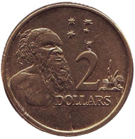 Монета 2 доллара. 2007 год, Австралия. Старейшина аборигенов. Монета 2 доллара. 2007 год, Австралия. Старейшина аборигенов.