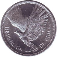 Монета 10 песо. 1958 год, Чили. Кондор. Монета 10 песо. 1958 год, Чили. Кондор.