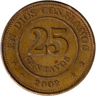 Монета 25 сентаво. 2002 год, Никарагуа. Монета 25 сентаво. 2002 год, Никарагуа.