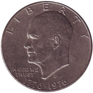 Монета 1 доллар, 1976 год, США. (D) Дуайт Эйзенхауэр ("лунный доллар"). Монета 1 доллар, 1976 год, США. (D) Дуайт Эйзенхауэр ("лунный доллар").