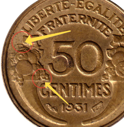 Монета 50 сантимов. 1931 год, Франция. Тип 3. Монета 50 сантимов. 1931 год, Франция. Тип 3.