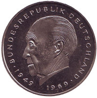 Монета 2 марки. 1978 год (J), ФРГ. Конрад Аденауэр. Монета 2 марки. 1978 год (J), ФРГ. Конрад Аденауэр.