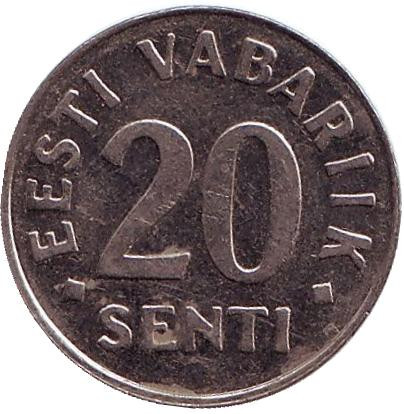 Монета 20 сентов. 1999 год, Эстония.