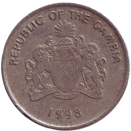 Монета 25 бутутов. 1998 год, Гамбия. Масличная пальма. Монета 25 бутутов. 1998 год, Гамбия. Масличная пальма.