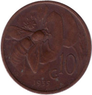 Монета 10 чентезимо. 1935 год, Италия. Пчела. Монета 10 чентезимо. 1935 год, Италия. Пчела.