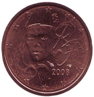 Монета 2 цента. 2008 год, Франция. Монета 2 цента. 2008 год, Франция.