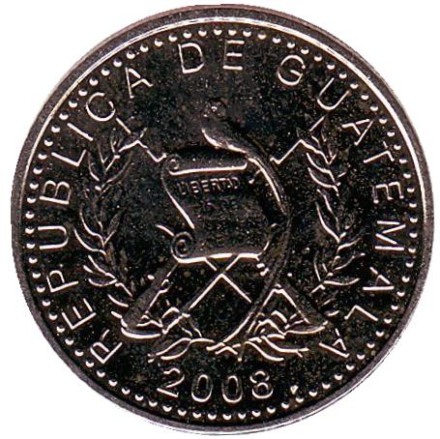 Монета 10 сентаво. 2008 год, Гватемала. Монолит Куирикуа.