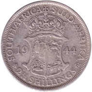 Монета 2,5 шиллинга. 1944 год, ЮАР. Монета 2,5 шиллинга. 1944 год, ЮАР.
