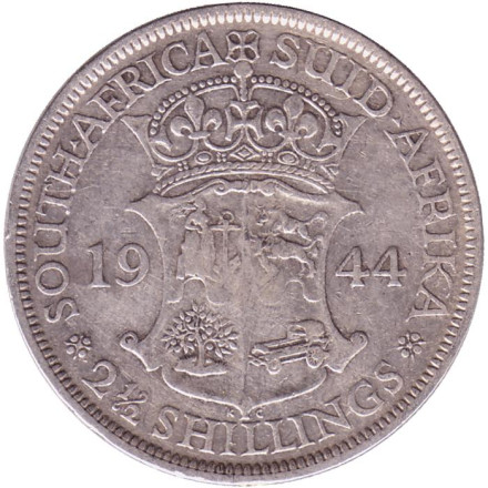 Монета 2,5 шиллинга. 1944 год, ЮАР.