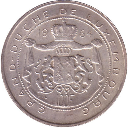 Монета 100 франков. 1964 год, Люксембург. Великий герцог Жан.