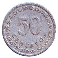 Монета 50 сентаво. 1938 год, Парагвай. Монета 50 сентаво. 1938 год, Парагвай.