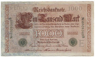 Рейхсбанкнота 1000 марок. 1910 год, Германская империя. Рейхсбанкнота 1000 марок. 1910 год, Германская империя.