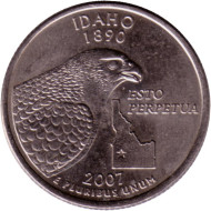 Монета 25 центов (P). 2007 год, США. Айдахо. Штат № 43. Монета 25 центов (P). 2007 год, США. Айдахо. Штат № 43.