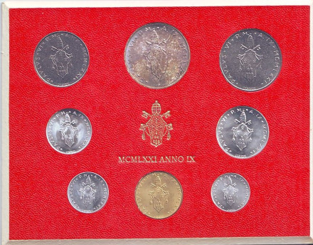 Годовой набор монет Ватикана. (8 штук), 1971 год.