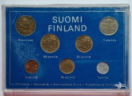 Набор монет Финляндии (7 шт), 1973 год, Финляндия. (в банковской упаковке) 