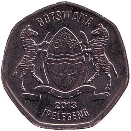 Монета 25 тхебе. 2013 год, Ботсвана. Дикий бык (зебу). Монета 25 тхебе. 2013 год, Ботсвана. Дикий бык (зебу).