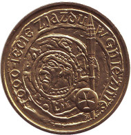 Монета 2 злотых. 2000 год, Польша. 1000-летие Конвенции в Гнезно.