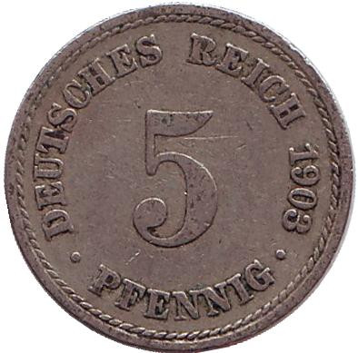 Монета 5 пфеннигов. 1903 год (A), Германская империя.