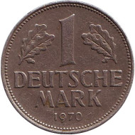 Монета 1 марка. 1970 год (D), ФРГ. Монета 1 марка. 1970 год (D), ФРГ.