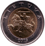 Монета 5 литов. 2013 год, Литва. UNC. Рыцарь. Монета 5 литов. 2013 год, Литва. UNC. Рыцарь.